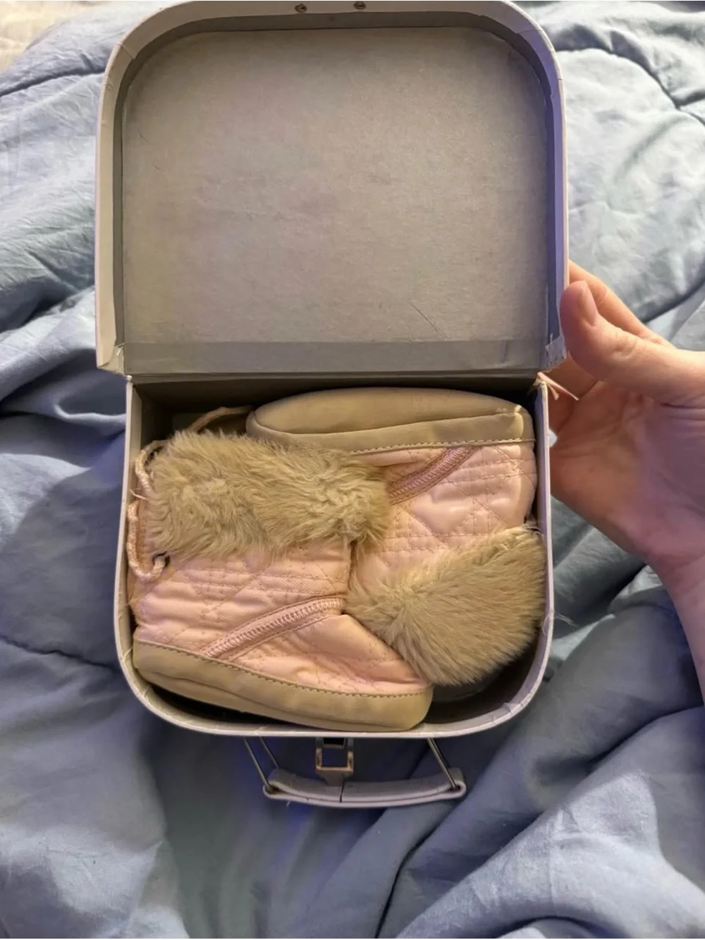 Kids Quilted Faux-Fur Lined Pink Booties BABY DIOR